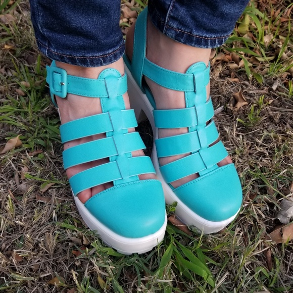 Chunky 90's Blue Grunge Summer Shoes - Picture 4 of 8